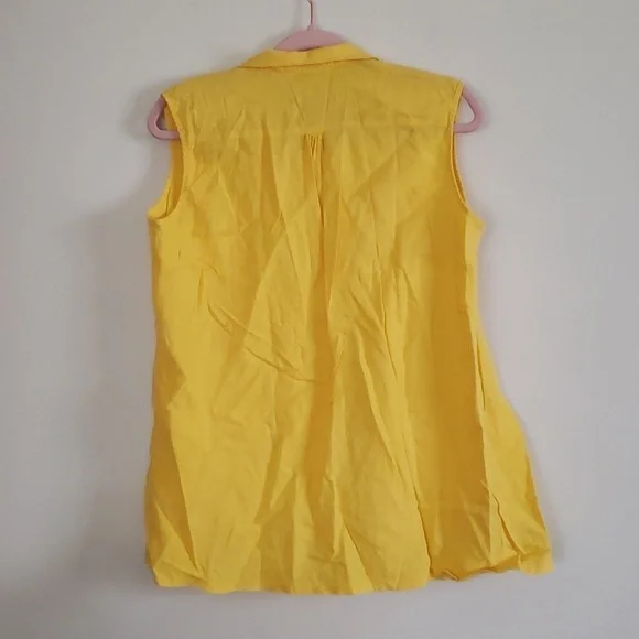 Sandro yellow linen rayon summer collared tank button front airy blouse women L - Picture 7 of 7